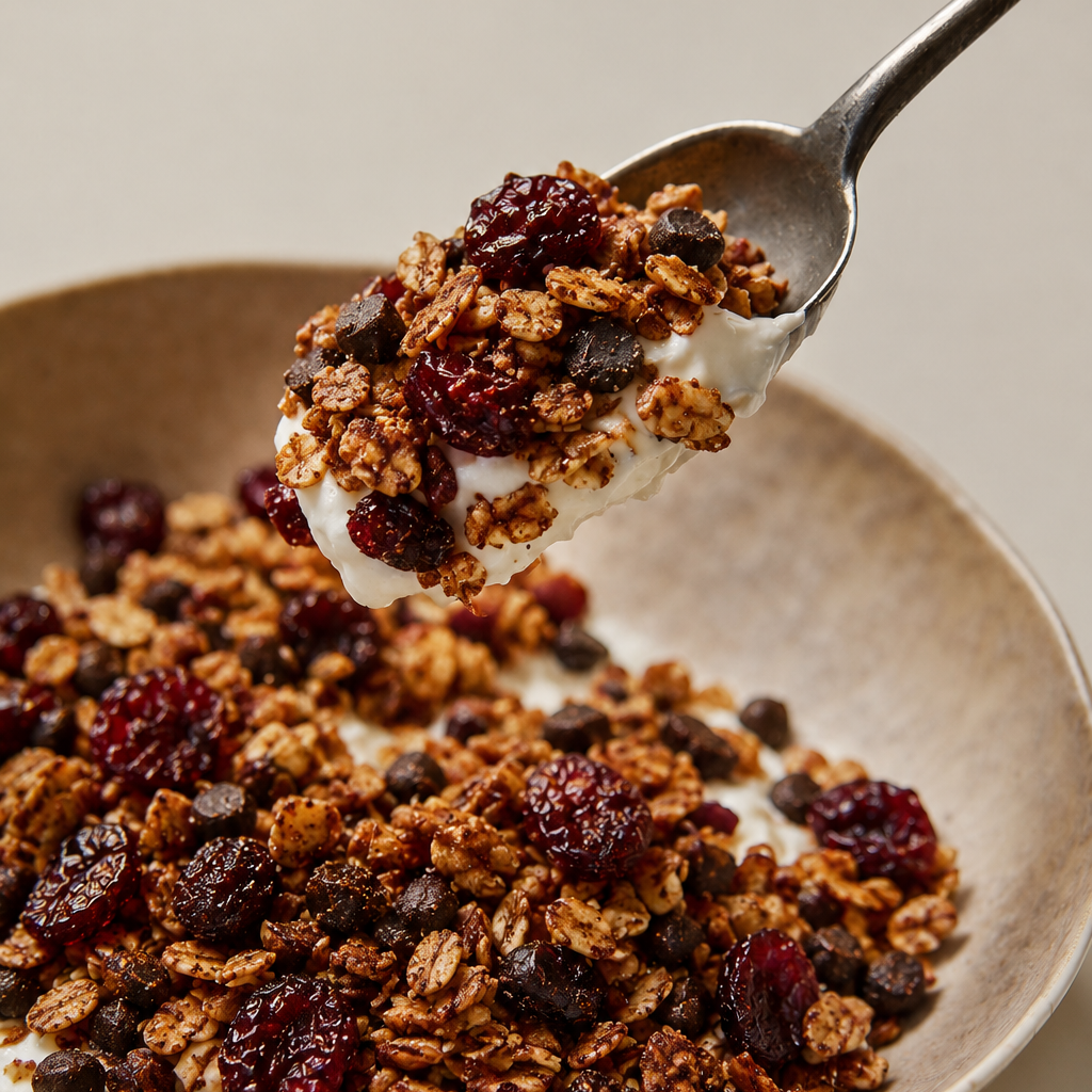Granola su spanguolėmis ir šokoladu
