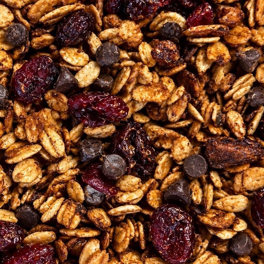 Granola su spanguolėmis ir šokoladu