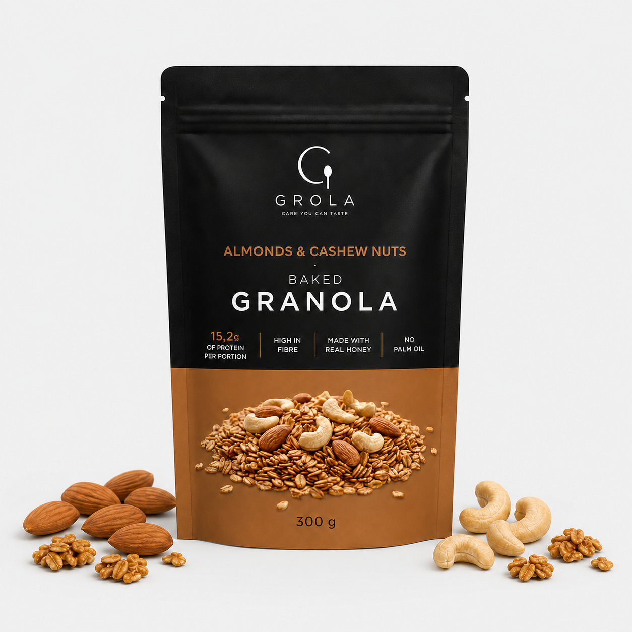 Granola su migdolų ir anakardžių riešutais