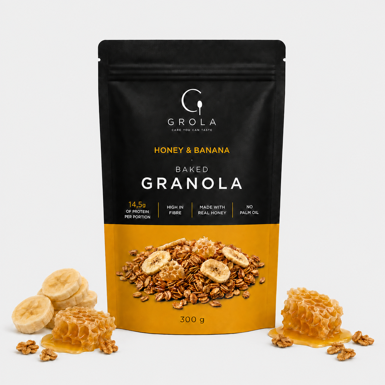 Granola su medumi ir bananais