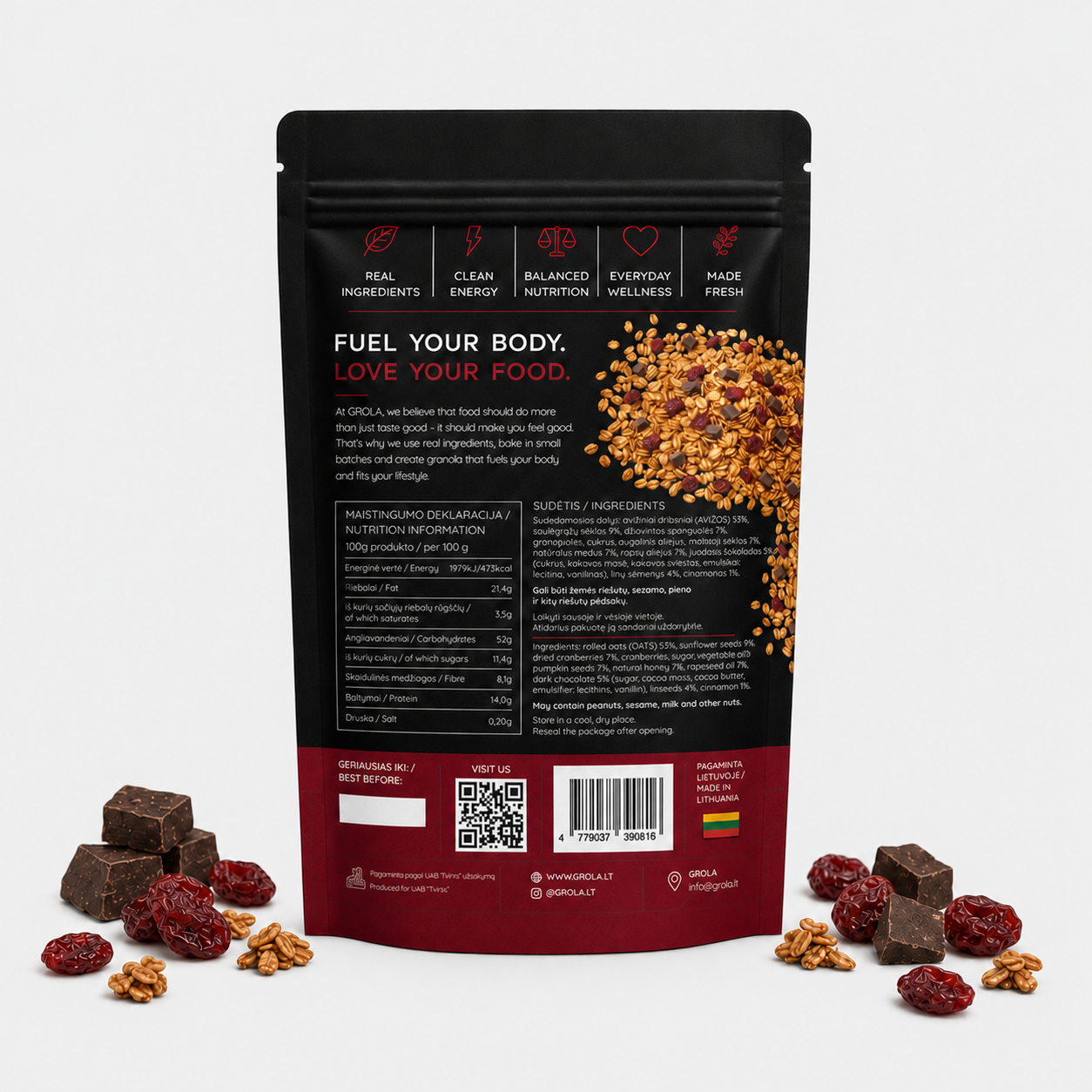 Granola su spanguolėmis ir šokoladu
