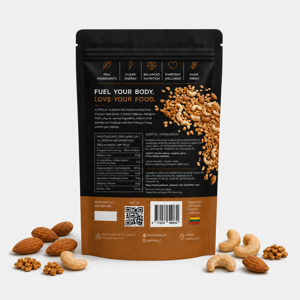 Granola su migdolų ir anakardžių riešutais